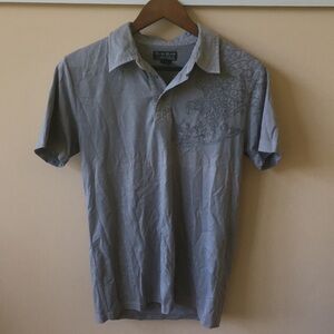 Like-new Lucky Brand vintage inspired Gray Polo Shirt with embroidery details